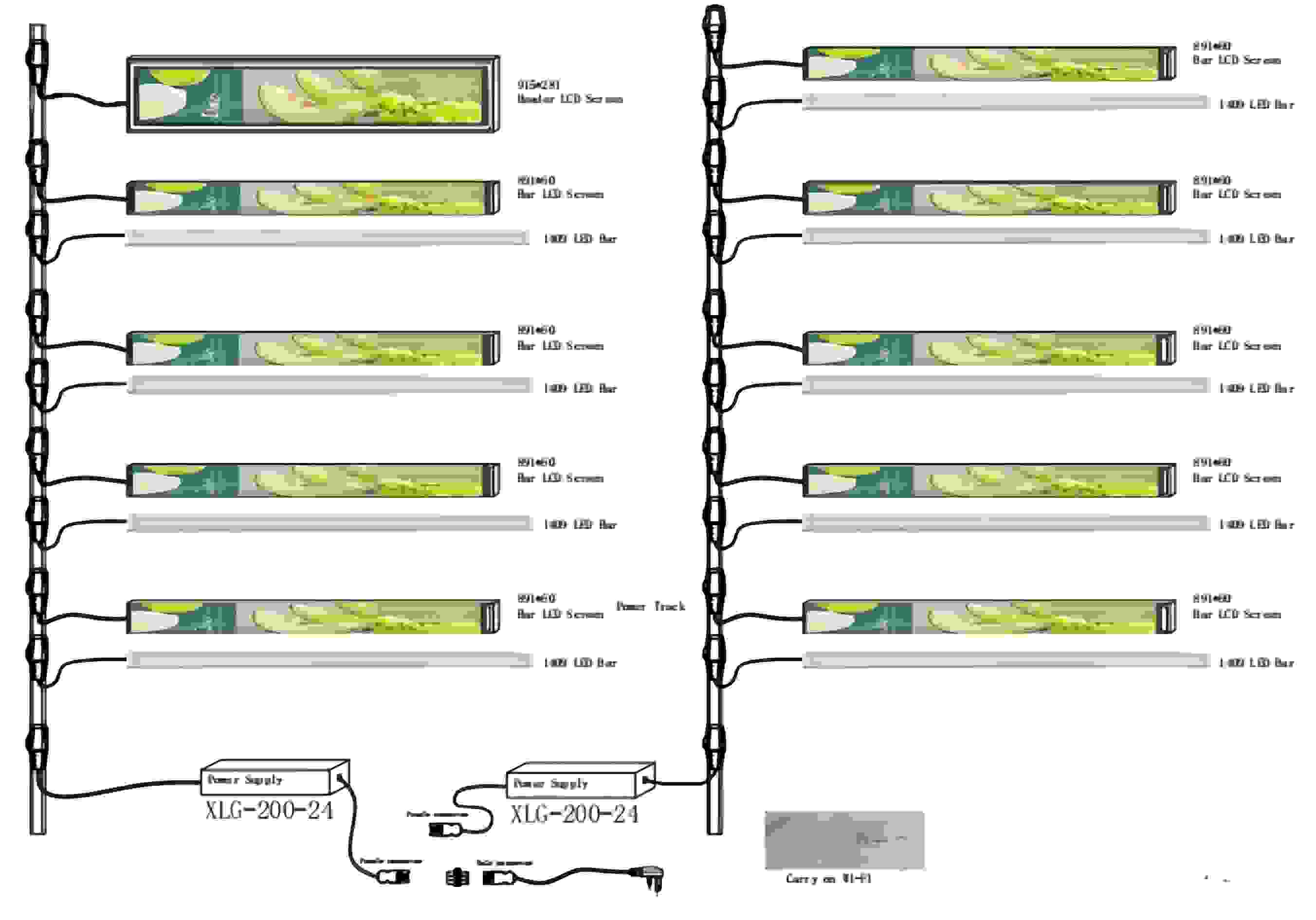 Gondola shelving with digital display screens and LED lighting