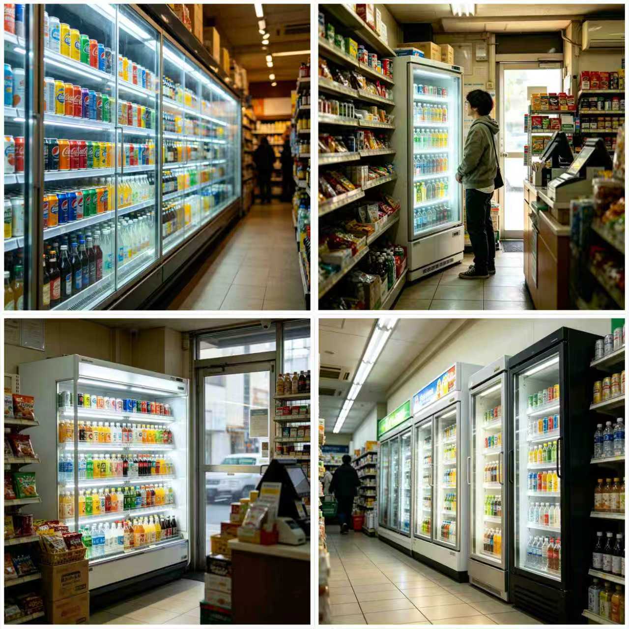 Convenience store shelves with bright under-shelf LED lighting